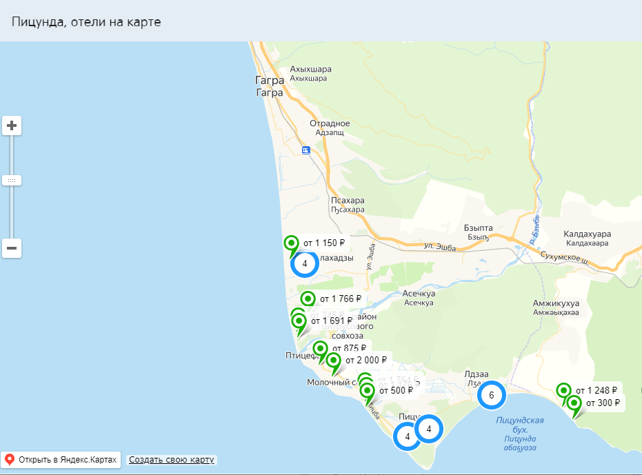 Карта отелей в абхазии
